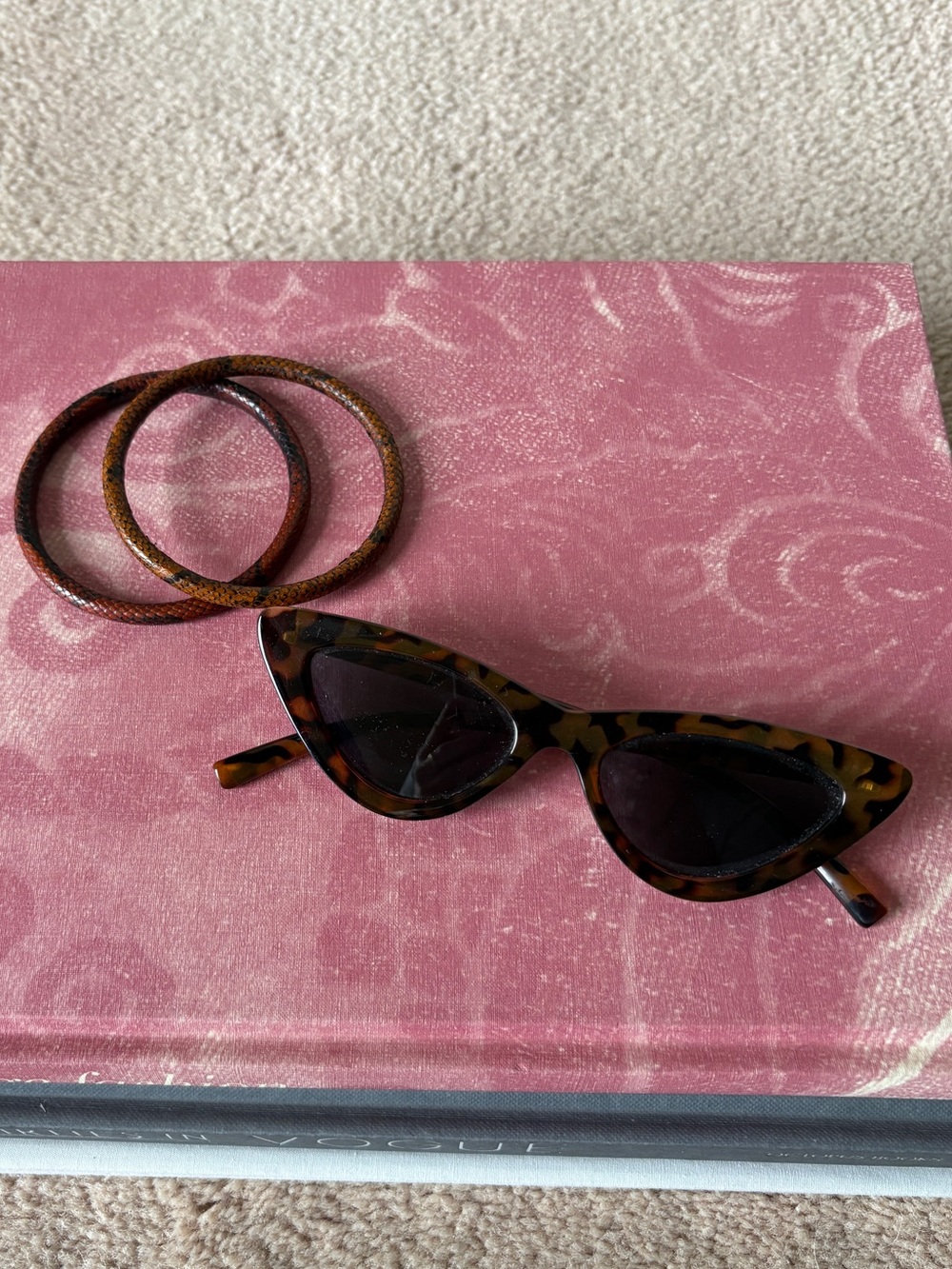 Tortoiseshell Cat Eye Sunglasses and Leather Bracelets Lot